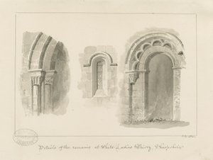 Brewood - Whiteladies Manastırı (Harabe): sepya çizimi by John Buckler