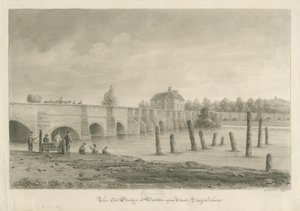Burton-upon-Trent Köprüsü ve Kasabası: sepya çizimi, 1839 by John Buckler