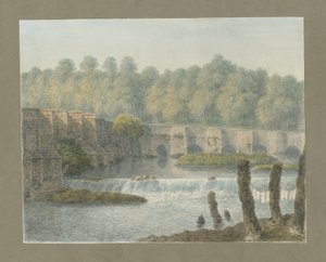 Burton-upon-Trent Köprüsü ve Kasabası: sulu boya ve [?18. yüzyıl] by John Buckler