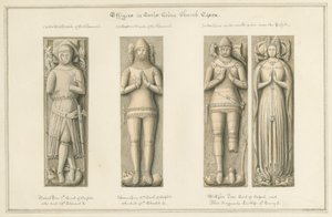 Essex - Earls Colne Kilisesi - Effigies: sepya çizimi, 1824 by John Buckler