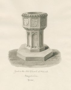 Walsall Kilisesi'nde ['Eski'] yazı tipi: sepya yıkama çizimi by John Buckler