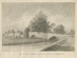 Handsacre - Eski Yüksek Köprü: sepya çizimi, 1839 by John Buckler