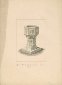 Lancashire - Waddington Kilisesi - Yazı tipi: sepya çizimi, 1808 by John Buckler