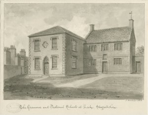 Leek Town - Gramer Okulu: sepya çizimi, 1844 by John Buckler