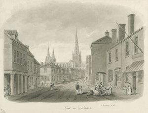 Lichfield - Sokak görünümü: sepya çizimi, 1843 by John Buckler