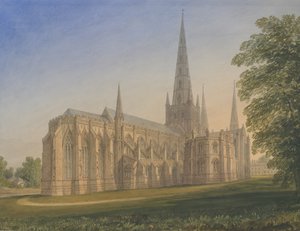 Lichfield Katedrali - Kuzey Doğu Görünümü: sulu boya, nd [1770-1851] by John Buckler