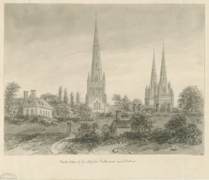 Lichfield Katedrali - Kuzey Görünümü: sepya çizimi, 1838 by John Buckler