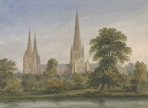 Lichfield Katedrali - Güney Doğu Görünümü: sulu boya, nd [?1842] by John Buckler
