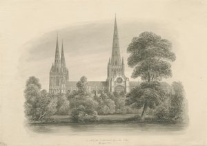 Lichfield Katedrali - Güney Görünümü: sepya çizimi, 1841 by John Buckler