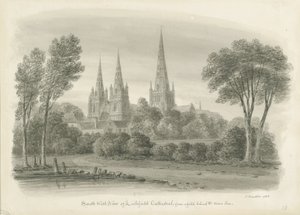Lichfield Katedrali - Güney Batı Görünümü: sepya çizimi by John Buckler