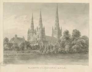 Lichfield Katedrali - Güney Batı Görünümü: sepya çizimi by John Buckler
