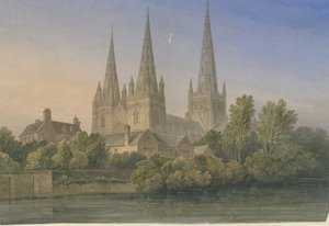 Lichfield Katedrali - Güney Batı Görünümü: sulu boya boyama, 1839 by John Buckler