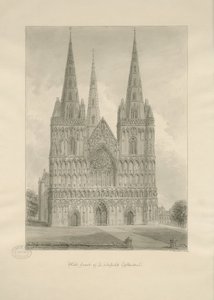 Lichfield Katedrali - Batı Cephesi: sepya çizimi, 1806 by John Buckler