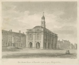 Newcastle-under-Lyme - Pazar Meydanı: sepya yıkama çizimi, 1840 by John Buckler