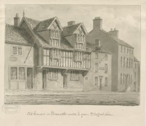 Newcastle-under-Lyme - Eski Evler: sepya çizimi, 1840 by John Buckler