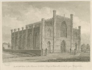 Newcastle-under-Lyme - Roma Katolik Şapeli: sepya yıkama çizimi, 1840 by John Buckler
