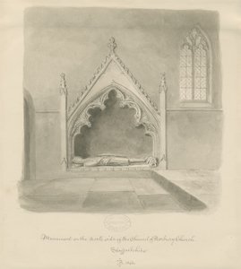 Norbury Kilisesi - Ralph le Boteler Anıtı: sepya yıkama çizimi, 1843 by John Buckler