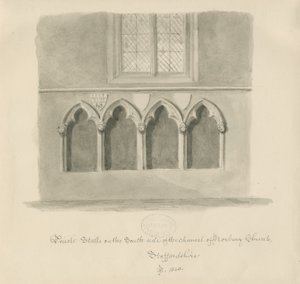 Norbury Kilisesi - Rahipler" tezgahları: sepya yıkama çizimi, 1843 by John Buckler
