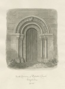Rolleston Kilisesi - Kuzey Kapısı: sepya çizimi by John Buckler