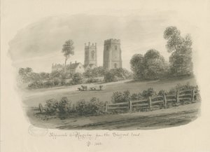 Rugeley Kasabası - Stafford Yolundan: sepya çizimi by John Buckler