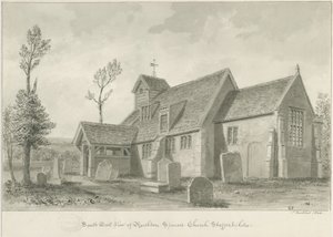 Rushton Spencer Kilisesi: sepya yıkama çizimi, 1844 by John Buckler