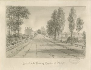 Stafford - Tren İstasyonuna Yaklaşım: sepya çizimi by John Buckler