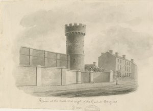 Stafford - Gaol Yuvarlak Kulesi: sepya çizimi, 1843 by John Buckler