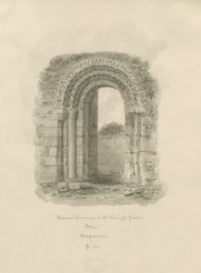 Taş - Papaz Bahçesindeki Antik Kapı: sepya çizimi, 1841 by John Buckler
