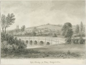 Taş - Trent Nehri Üzerindeki Köprü: sepya yıkama çizimi, 1844
