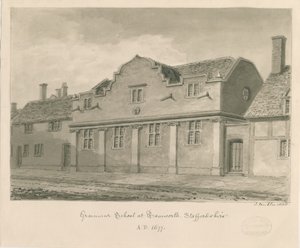 Tamworth - Gramer Okulu: sepya çizimi, 1838 by John Buckler