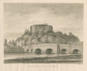 Tamworth Kalesi ve Köprüsü: sepya çizimi by John Buckler