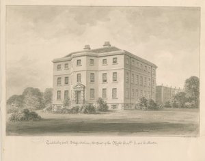 Teddesley Hall: sepya yıkama çizimi, 1841 by John Buckler