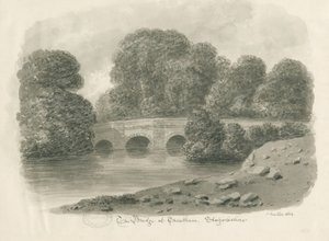 Trentham Hall - Köprü: sepya yıkama çizimi, 1844