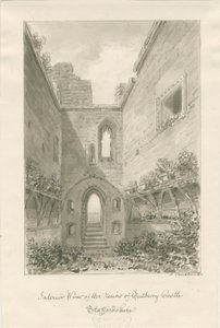 Tutbury Kalesi - Harabelerin İçi: sepya yıkama çizimi by John Buckler