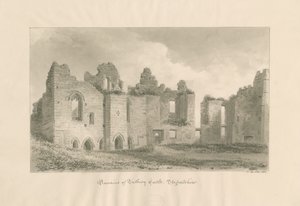 Tutbury Kalesi - İç Avludan Kalanlar: sepya yıkama çizimi, 1812 by John Buckler