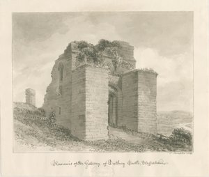 Tutbury Kalesi - Geçidin Kalıntıları: sepya yıkama çizimi by John Buckler