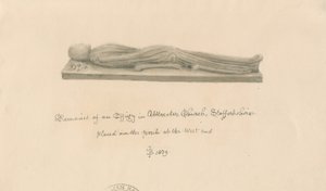 Uttoxeter Kilisesi - Effigy: sepya yıkama çizimi by John Buckler
