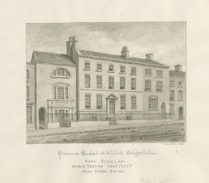 Walsall Town - Gramer Okulu: sepya yıkama çizimi, 1845 by John Buckler