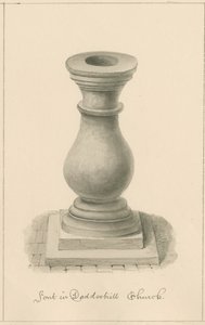 Worcestershire - Droitwich - Dodderhill Kilisesi Yazı Tipi: sepya çizimi, 1833 by John Buckler