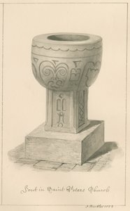 Worcestershire - Droitwich - Aziz Petrus Kilisesi Yazı Tipi: sepya çizimi, 1833 by John Buckler