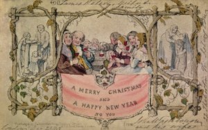 Noel Kartı, kullanılan bilinen ilk Noel kartı örneği, 1843 (baskı üzerine elle boyanmış sulu boya) (orijinal tasarım için bkz. 14897)
