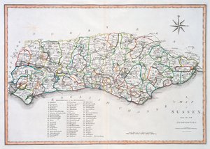 Sussex haritası, 26 Mart 1805 (el renkli gravür)