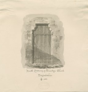 Armitage Kilisesi - Kuzey Kapısı: sepya çizimi, 1823 by John Chessell Buckler