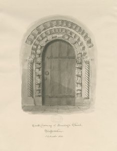 Armitage Kilisesi - Güney Kapısı: sepya çizimi by John Chessell Buckler