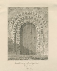 Armitage Kilisesi - Güney Kapısı: sepya çizimi, 1823 by John Chessell Buckler