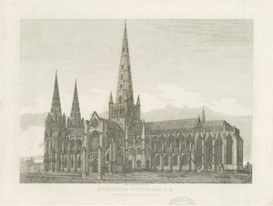 Lichfield Katedrali - Güney Doğu Görünümü: gravür, nd [c 1820] (baskı) by John Chessell Buckler