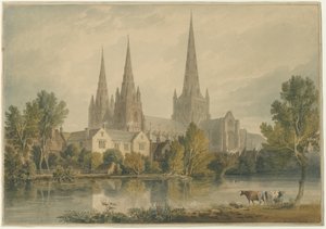 Lichfield Katedrali - Güney Batı Görünümü: sulu boya boyama, 1813 by John Chessell Buckler