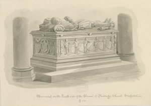 Penkridge Kilisesi - [Sir Edward Littleton] Mezarı: sepya çizimi by John Chessell Buckler