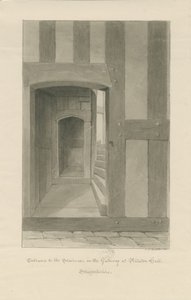 Pillaton Salonu - Kapı Evinin İçi: sepya çizimi by John Chessell Buckler