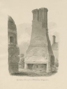 Pillaton Hall - Mutfak Bacası: sepya çizimi by John Chessell Buckler